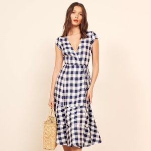 REFORMATION Linen Gingham Wrap Dress - Small/Med